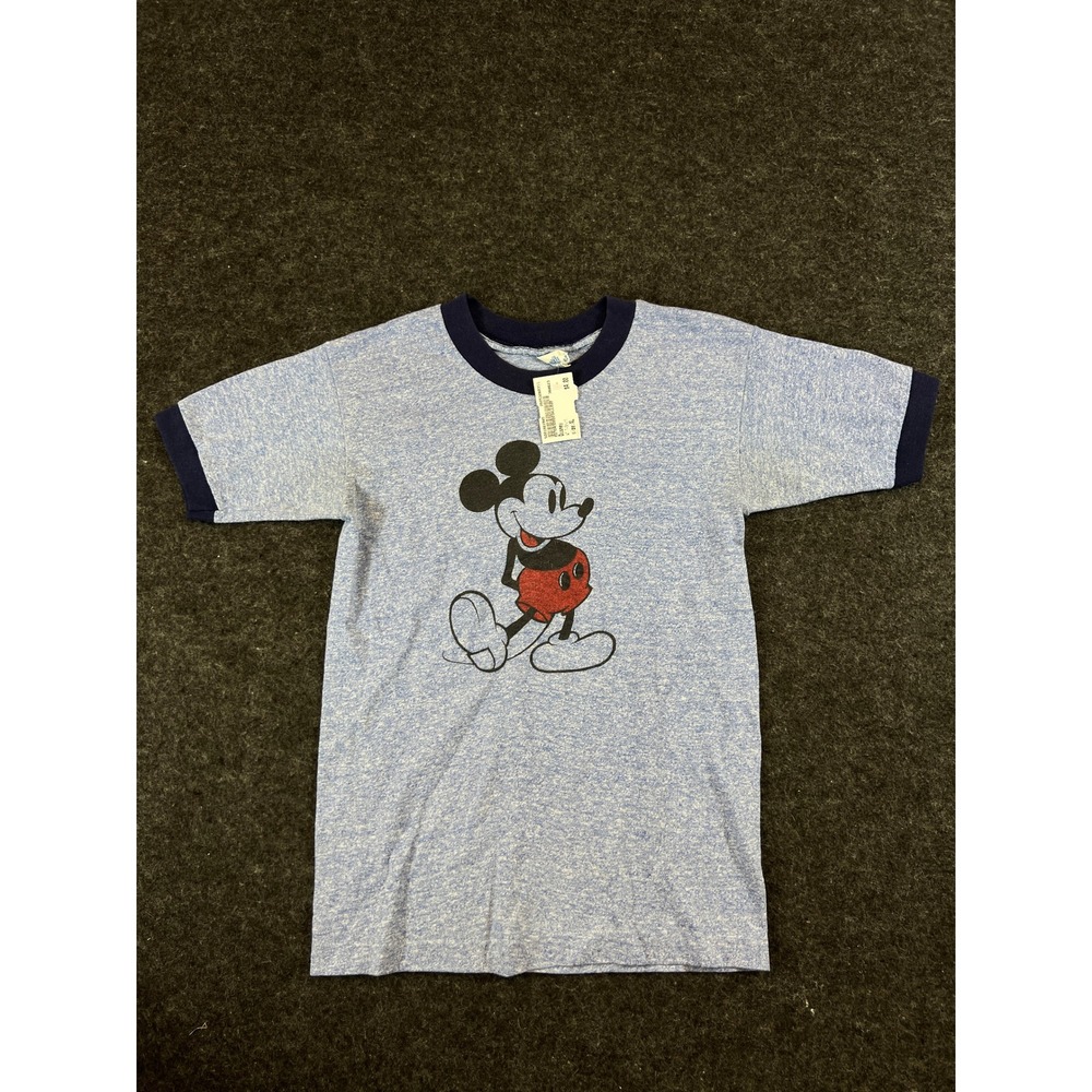 Vintage 70s Disney Mickey Mouse Ringer T-Shirt Kids XL Blue Heather Made in USA